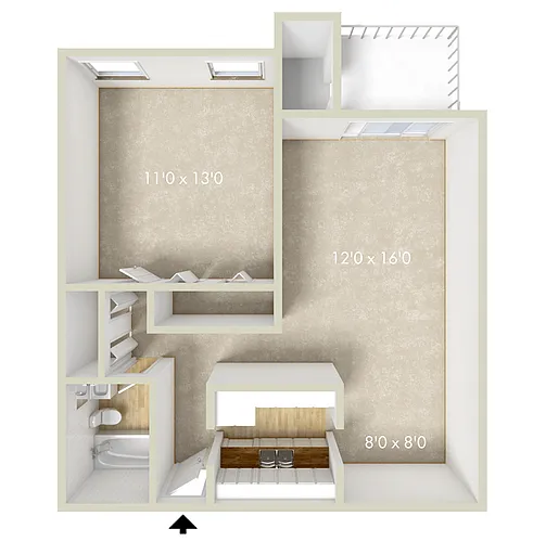 Floor plan 1BR 1 BA 728SQFT 60%