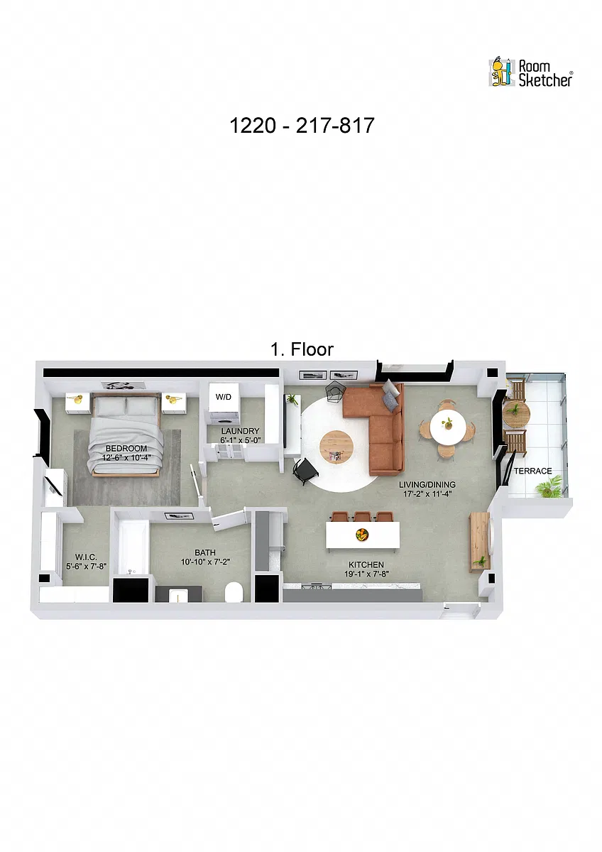 Floor plan J16 1 Bed, 1 Bath, Terrace