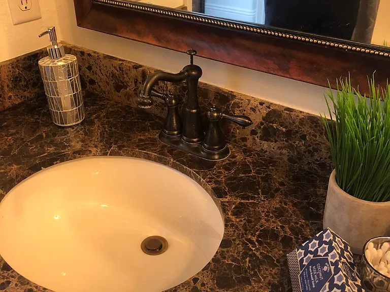 Detail of bathroom counter stone.