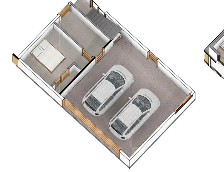 Downstairs bedroom opposite side of kitchen wall