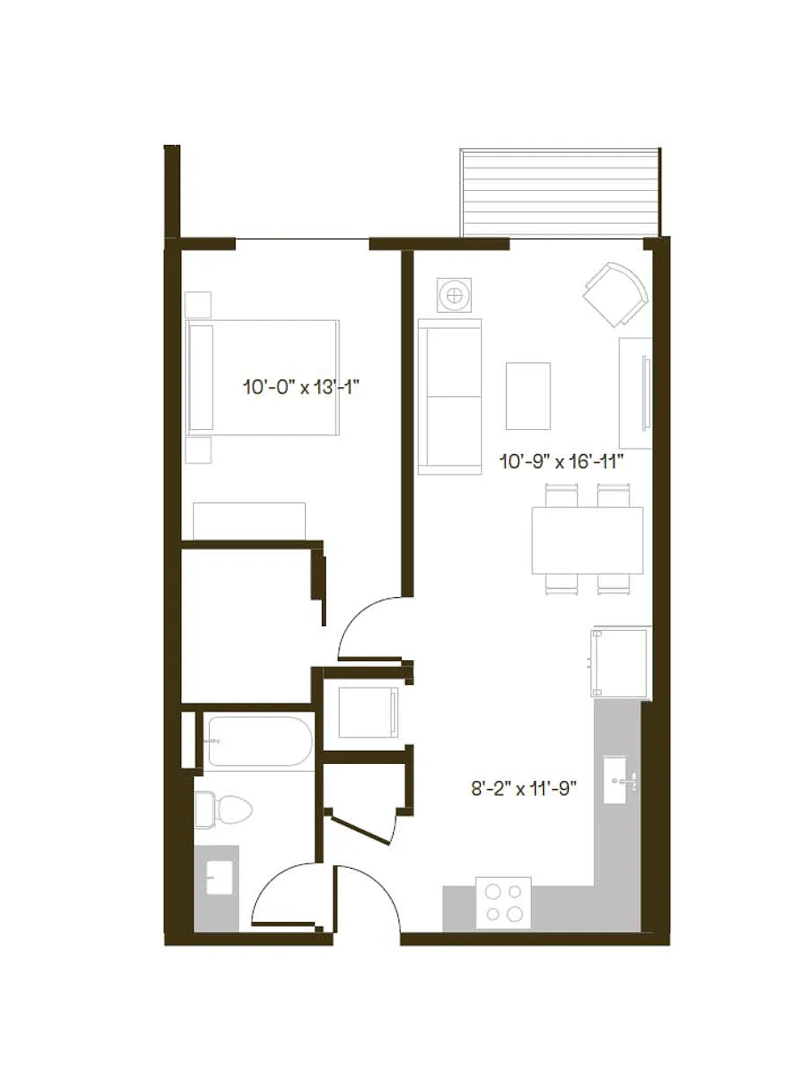 Floor plan 1 Bedroom, 1 Bath A1