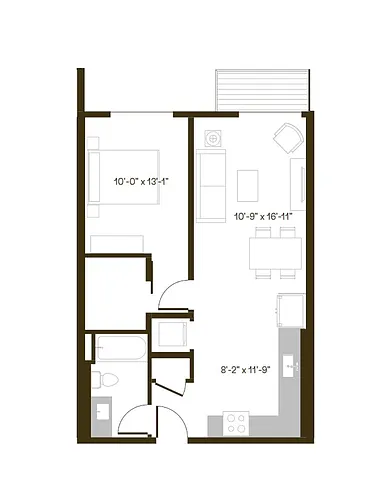 Floor plan 1 Bedroom, 1 Bath A1