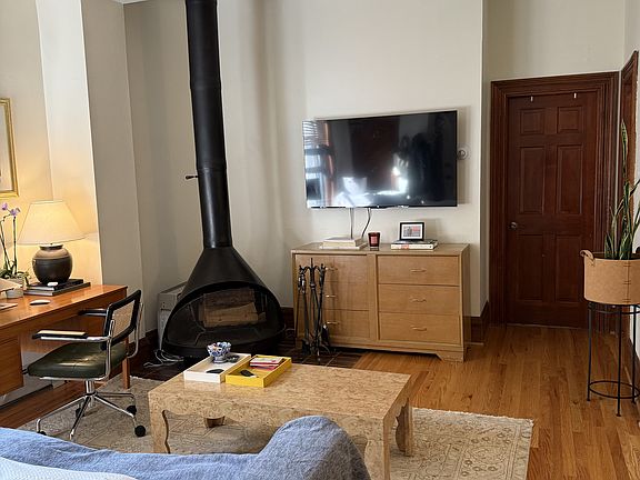 Living room with cozy fireplace