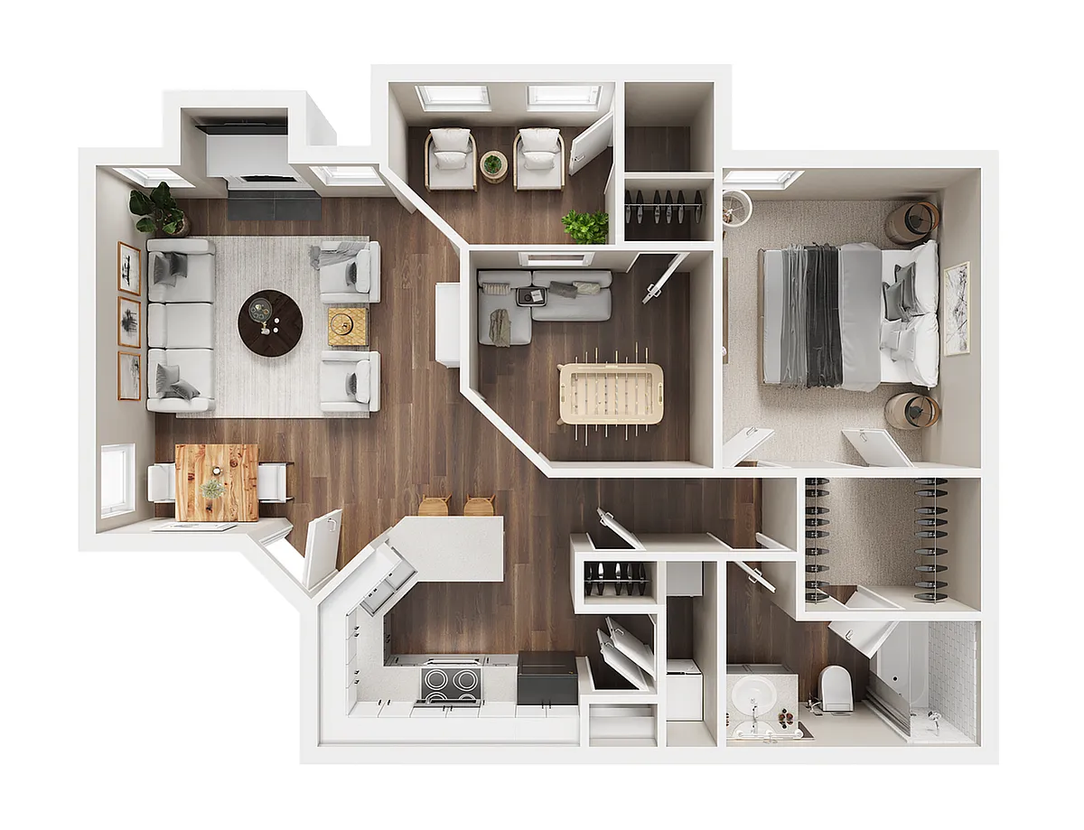 Floor plan 1 BR x 1 BA with Washer/Dryer C