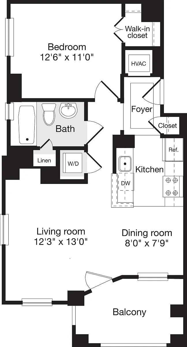 Floor plan 1 Bedroom E
