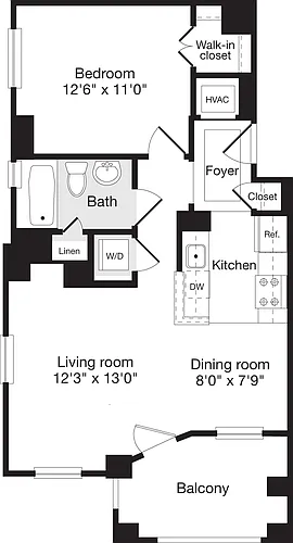 Floor plan 1 Bedroom E