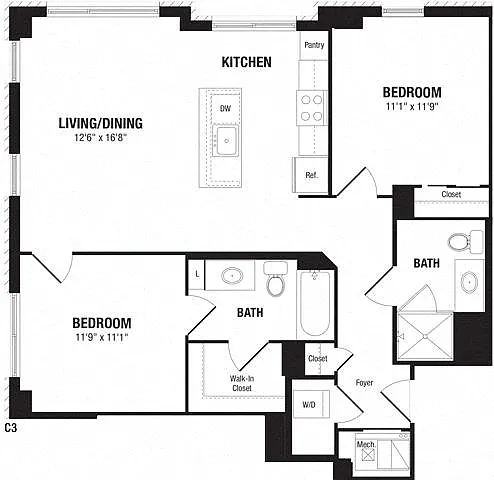 Floor plan 2 Bedroom, 2 Bath 997 SF C3