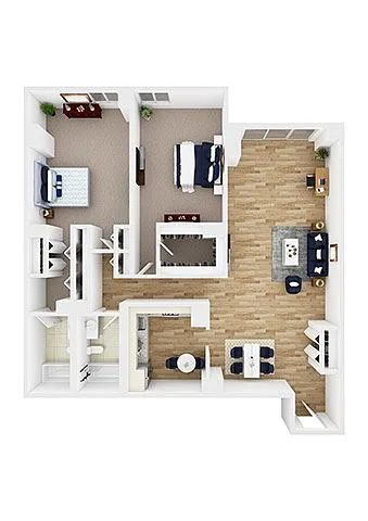 Floor plan Kahlo - Two Bedroom, Two Bath (West)
