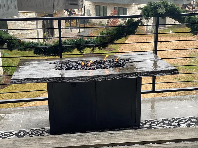 Outdoor Gas firepit on your private balcony