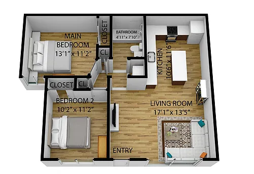 Floor plan 2 Bedrooms, 1 Bathroom