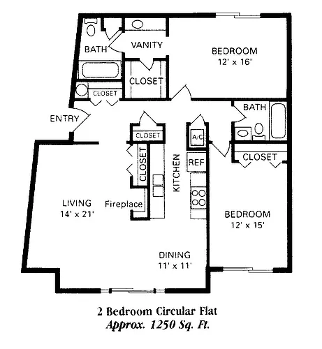 Floor plan 2 BD 1250