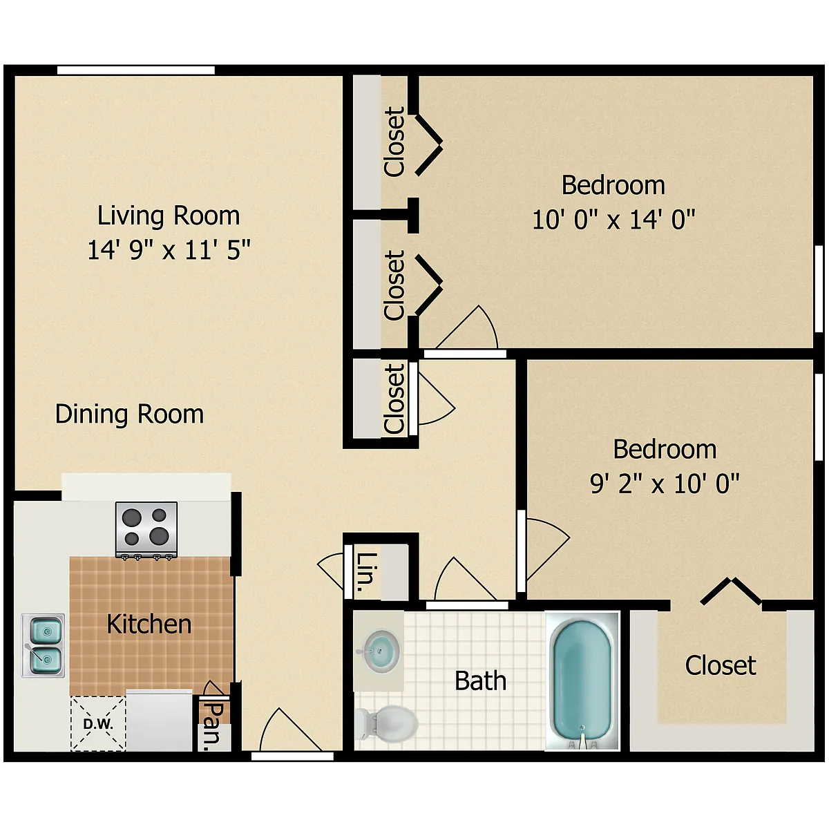 Floor plan 2 Bedroom 1 Bath