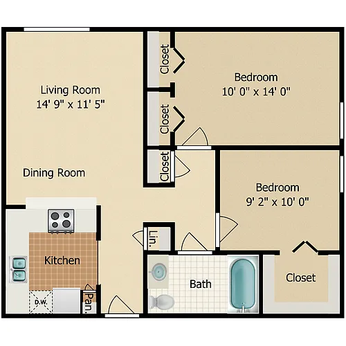 Floor plan 2 Bedroom 1 Bath