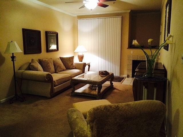 Living room with sliding door onto patio