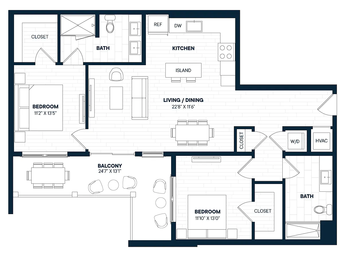 Floor plan 2 Bed 2 Bath-B6