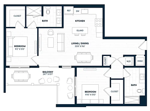 Floor plan 2 Bed 2 Bath-B6
