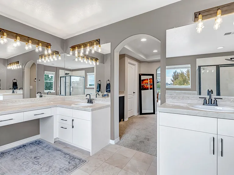 Master Bath 1, Hallway to 2 Oversized Closets and Wet Bar