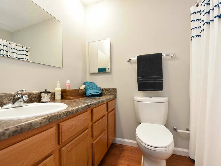 Bright bathroom with ample counterspace