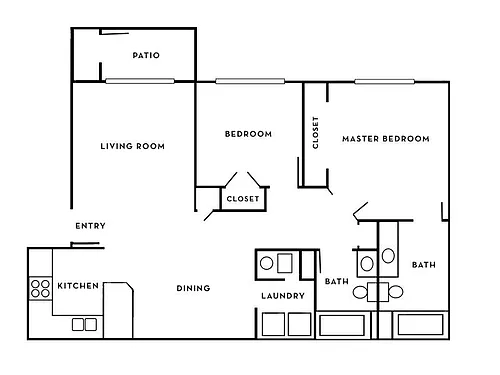 Floor plan 2 Bedroom Washer/Dryer