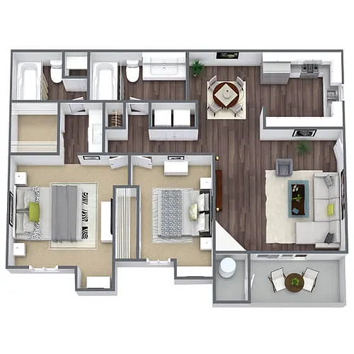 Floor plan B2: 2 Bed 2 Bath