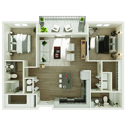 Floor plan 2 Bedroom, 2 Bathroom - 1089 SF