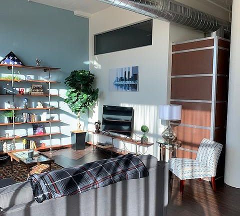 The skylight provides light to the bedroom.