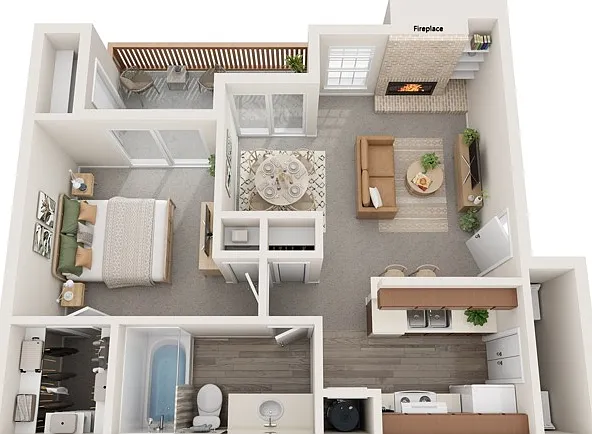 One Bedroom, One Bathroom, 667 sqft, Full-size Washer/Dryer Connections, Patio/Balcony w/Storage, Walk-in Closet, Fireplace in select units One Bedroom, One Bathroom, 667 sqft, Full-size Washer/Dryer Connections, Patio/Balcony w/Storage, Walk-in Closet, F