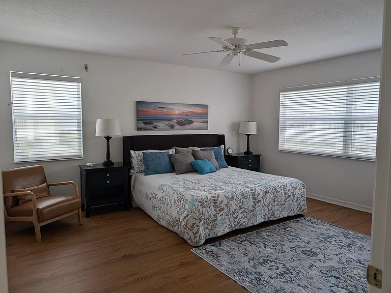 Primary suite has views of the harbor and private marina.