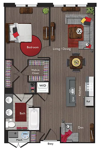 Floor plan One bedroom/One Bathroom with Den (B03)