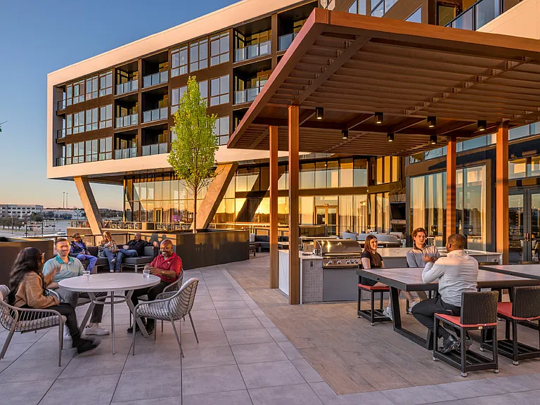 The outdoor amenity deck at One Rangers Way