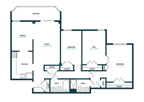 Floor plan Two Bedroom with Den