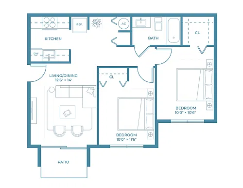 Floor plan 2 Bed 1 Bath