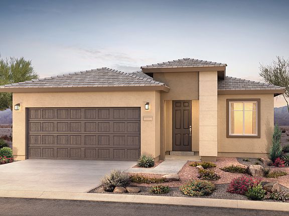 Add a contemporary look to your home by selecting Home Exterior C with flat tile roof and modern col