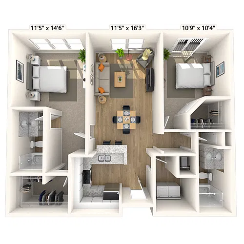 Floor plan Traditional 2x2 1090 SF