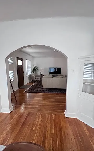 view from dining area into living room
and front door.