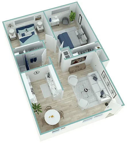 Floor plan 2BD, 1BTH R1