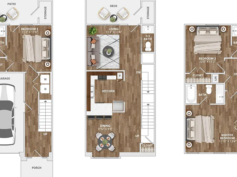 Three level townhome with garage, additional bathrooms, and expanded living space