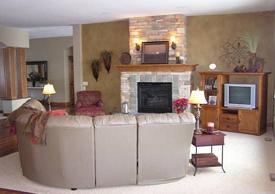 Huge great room with beautiful stone fireplace