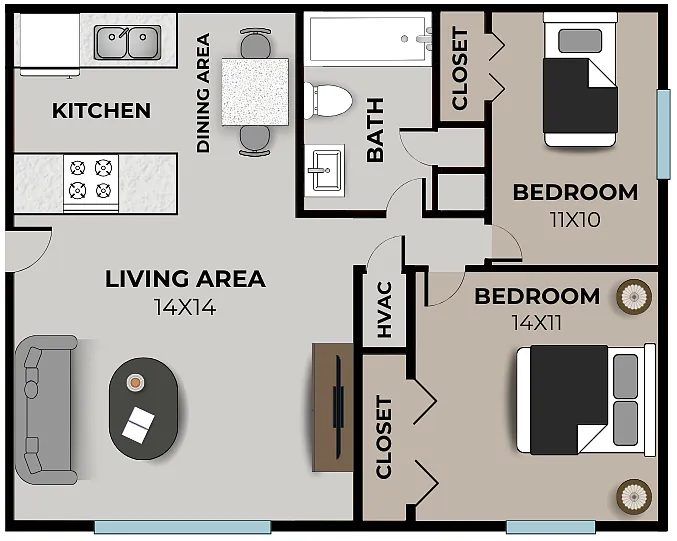 Floor plan Seminole North 2 Bedroom, 1 Bathroom
