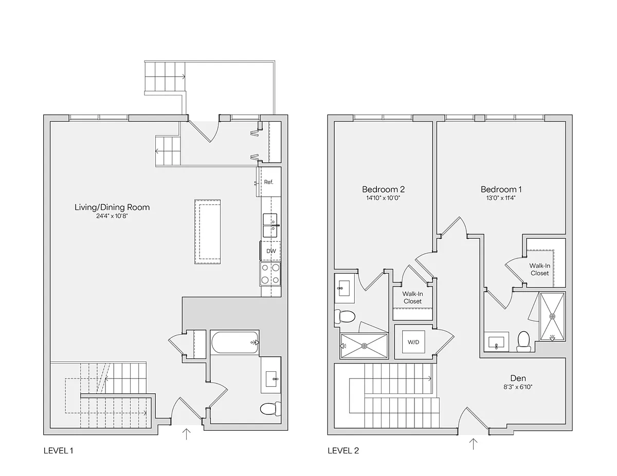Floor plan 2BR 2BA Townhouse w/Den (1563 SF)