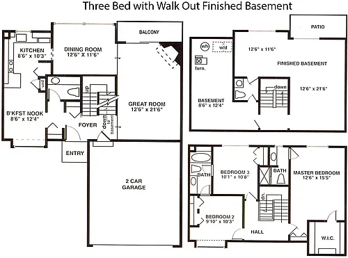Floor plan North - 3 Bedroom 2 Full Bath and 2 Half Bath + Ba