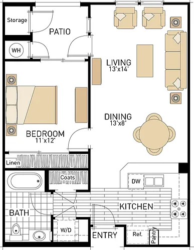 Floor plan The Oaks- One Bedrooms