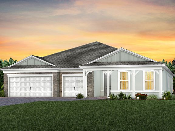 The Renown, a one-story single family home with a 3 car garage, shown as home exterior CO3