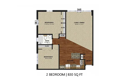 Floor plan Bryant Manor - Two Bedroom (A)