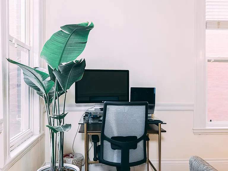 The dining room has a desk, great for remote workers.