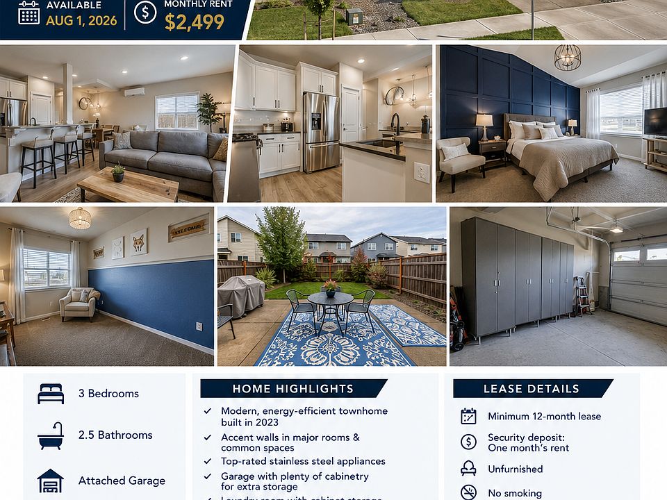 Modern newly built townhome with thoughtful upgrades, accent walls, premium appliances, and a beautifully organized backyard with garden beds. Unfurnished. Conveniently located near Walmart Supercenter, parks, shopping, and major employers.