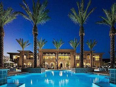 One of two sparkling community pools.