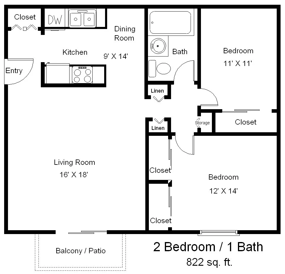 Floor plan 2 Bed, 1 Bath Garden