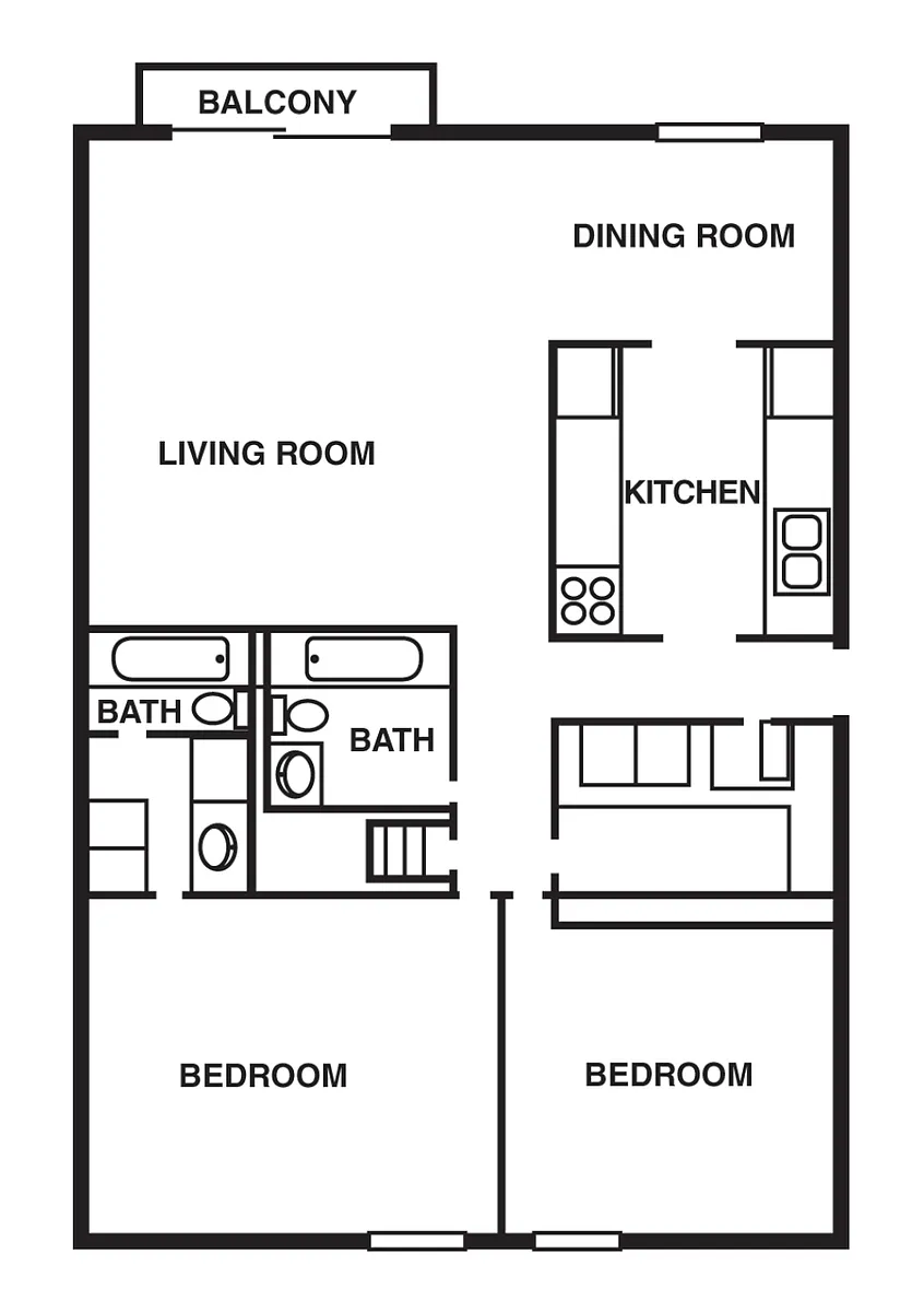 Floor plan 2 Bedroom/2 Bathroom with Woodgrain Floors