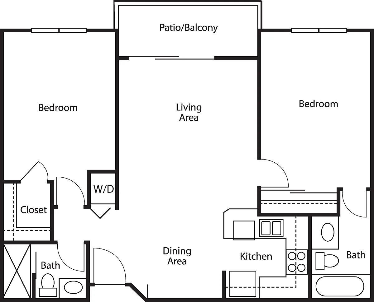 Floor plan Two-Bedroom Two-Bath 884